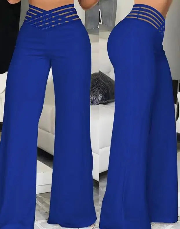 Calças femininas elegantes de cintura alta e pernas largas, primavera/outono, moda feminina, soltas, compridas, casuais, para escritório, sólidas, roupas femininas, novas calças