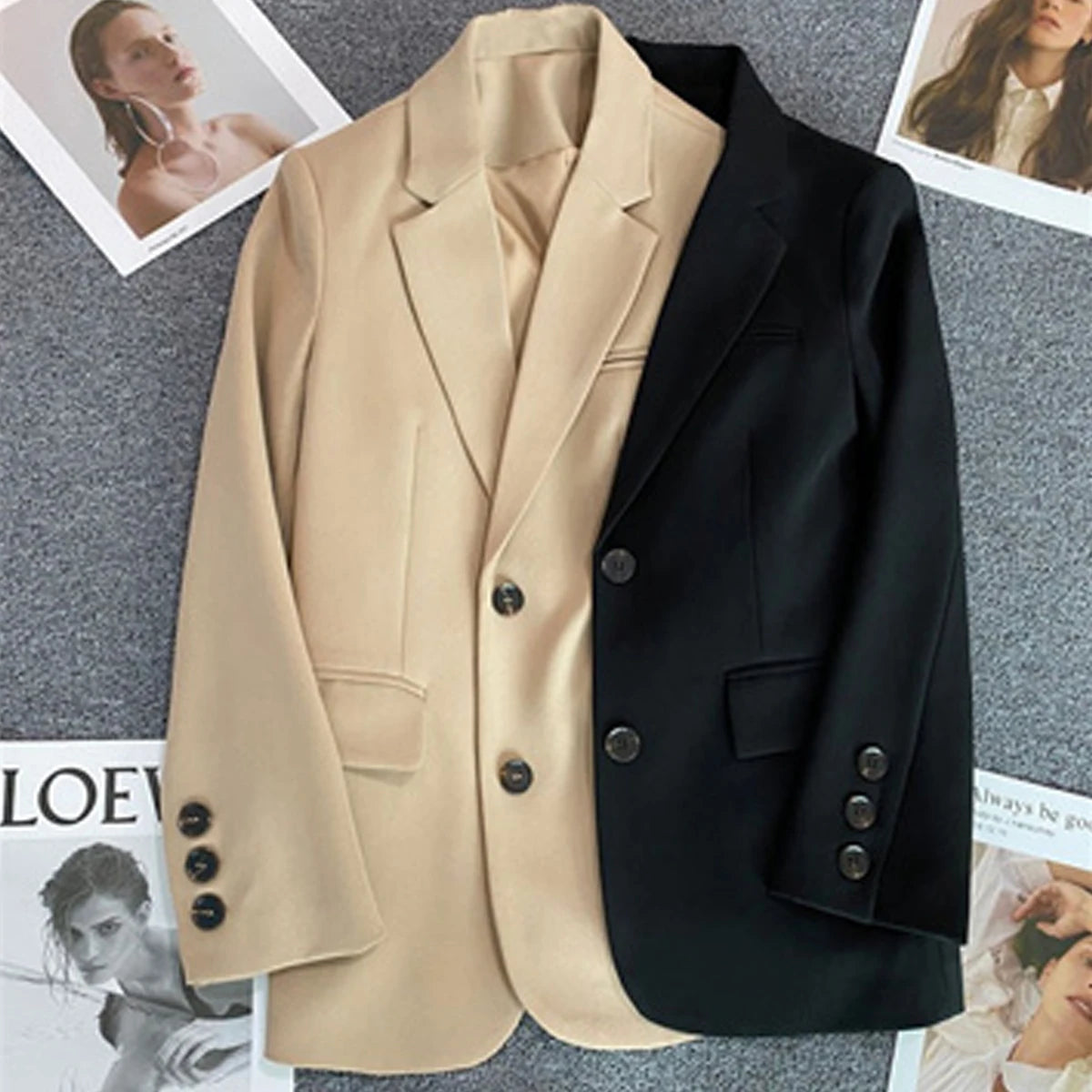 Jaqueta feminina nova na moda coreana, terno pequeno, blusa marrom, casaco, roupas soltas, retas, temperamento fino, blazer para mulheres chique