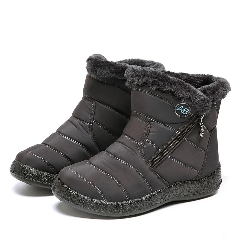 Botas de nieve para mujer, botas cómodas para mujer, zapatos impermeables para mujer, zapatos con cremallera, botas de invierno de piel suave para mujer, botas para mujer