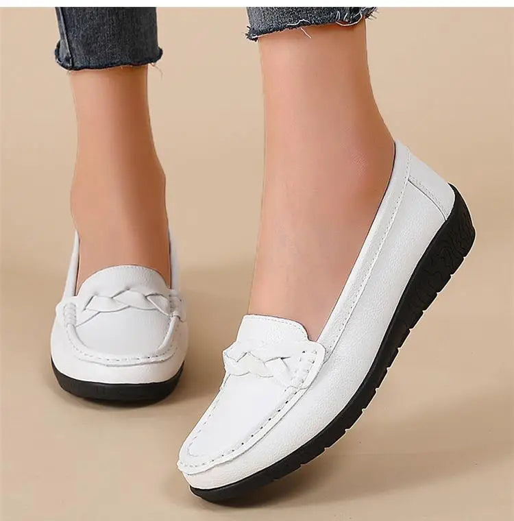 Zapatos planos de moda para mujer, mocasines transpirables para mujer, mocasines de piel auténtica para caminar, calzado para mujer