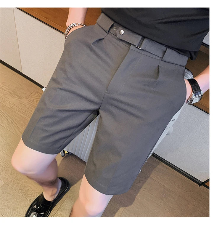 Shorts de terno estilo britânico de verão em 4 cores 2023, masculino, Nápoles, casual, slim fit, calça curta, fashion, slim fit, cor sólida