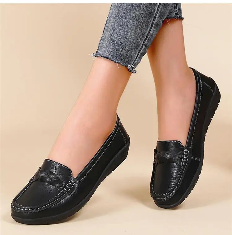 Zapatos planos de moda para mujer, mocasines transpirables para mujer, mocasines de piel auténtica para caminar, calzado para mujer