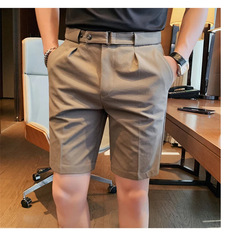 Shorts de terno estilo britânico de verão em 4 cores 2023, masculino, Nápoles, casual, slim fit, calça curta, fashion, slim fit, cor sólida