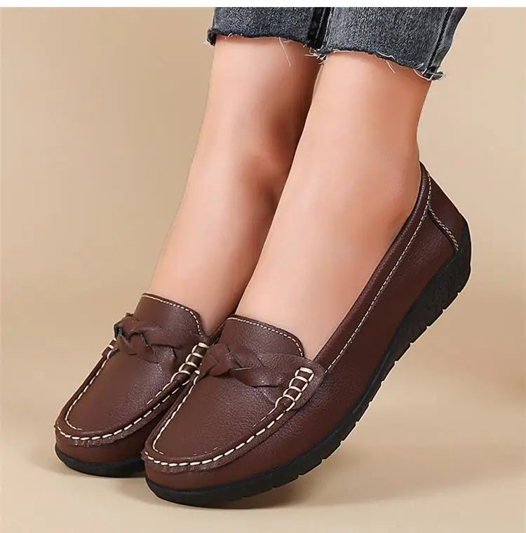 Zapatos planos de moda para mujer, mocasines transpirables para mujer, mocasines de piel auténtica para caminar, calzado para mujer