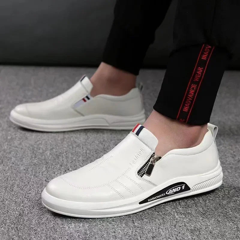 Zapatos casuales de piel sintética para hombre, mocasines de marca de moda, zapatillas de negocios con cremallera, mocasines cómodos, zapatillas deportivas para hombre