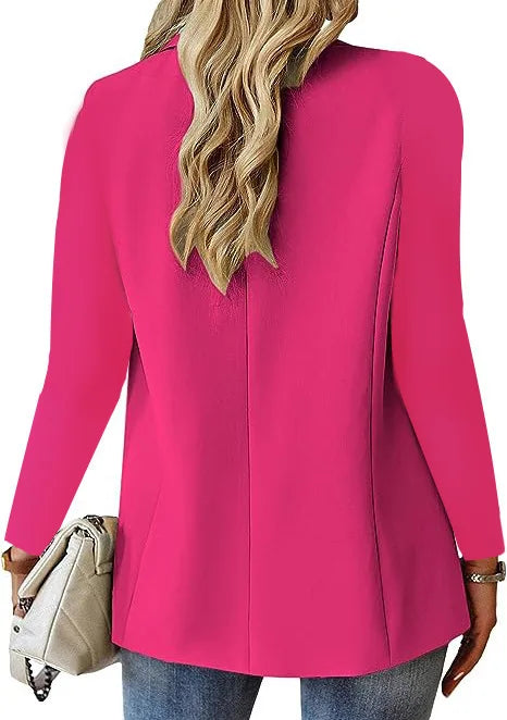 Blazer casual feminino da moda 2024 primavera outono novo cor sólida gola virada para baixo manga comprida casaco elegante para escritório