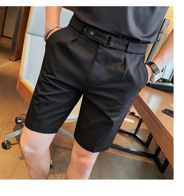 Shorts de terno estilo britânico de verão em 4 cores 2023, masculino, Nápoles, casual, slim fit, calça curta, fashion, slim fit, cor sólida