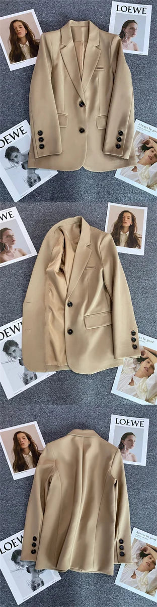 Jaqueta feminina nova na moda coreana, terno pequeno, blusa marrom, casaco, roupas soltas, retas, temperamento fino, blazer para mulheres chique