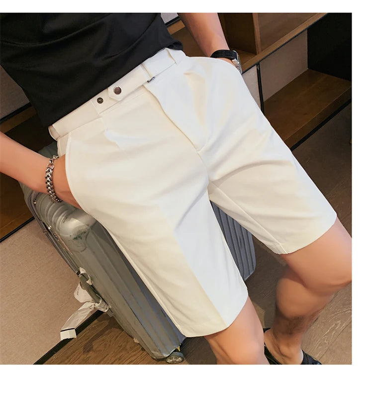Shorts de terno estilo britânico de verão em 4 cores 2023, masculino, Nápoles, casual, slim fit, calça curta, fashion, slim fit, cor sólida