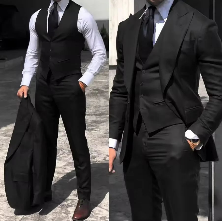 Traje de boda elegante, esmoquin de novio entallado, 3 piezas, económico, formal (chaqueta, chaleco y pantalones)