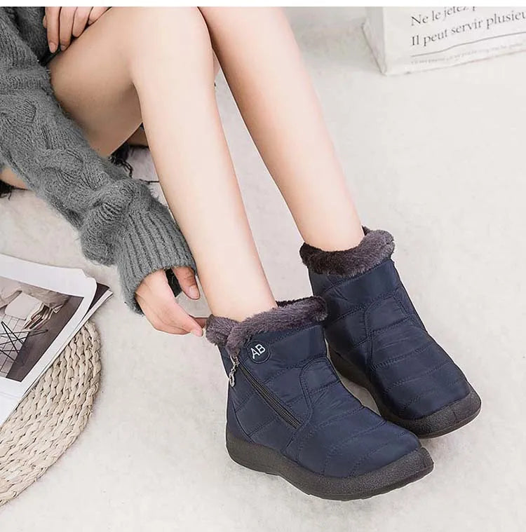 Botas de nieve para mujer, botas cómodas para mujer, zapatos impermeables para mujer, zapatos con cremallera, botas de invierno de piel suave para mujer, botas para mujer