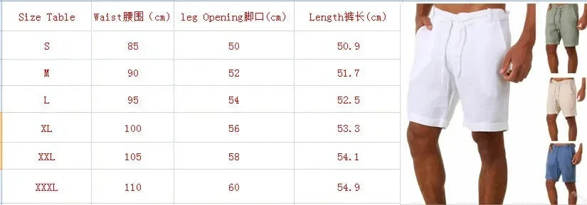 Men's Linen Casual Breathable Joggers Pants Fashion Short Trousers Street Pants Men Clothing