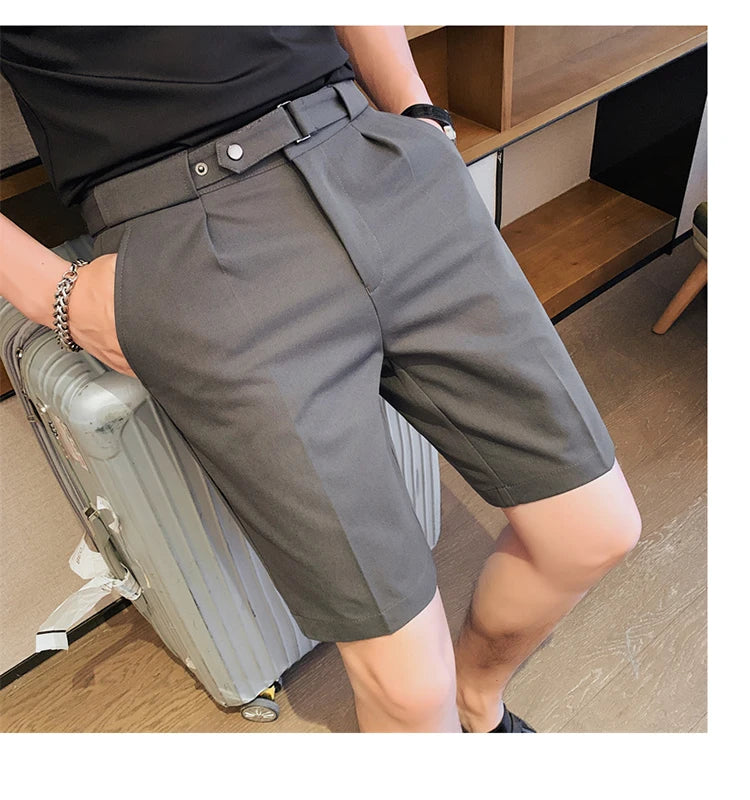 Shorts de terno estilo britânico de verão em 4 cores 2023, masculino, Nápoles, casual, slim fit, calça curta, fashion, slim fit, cor sólida
