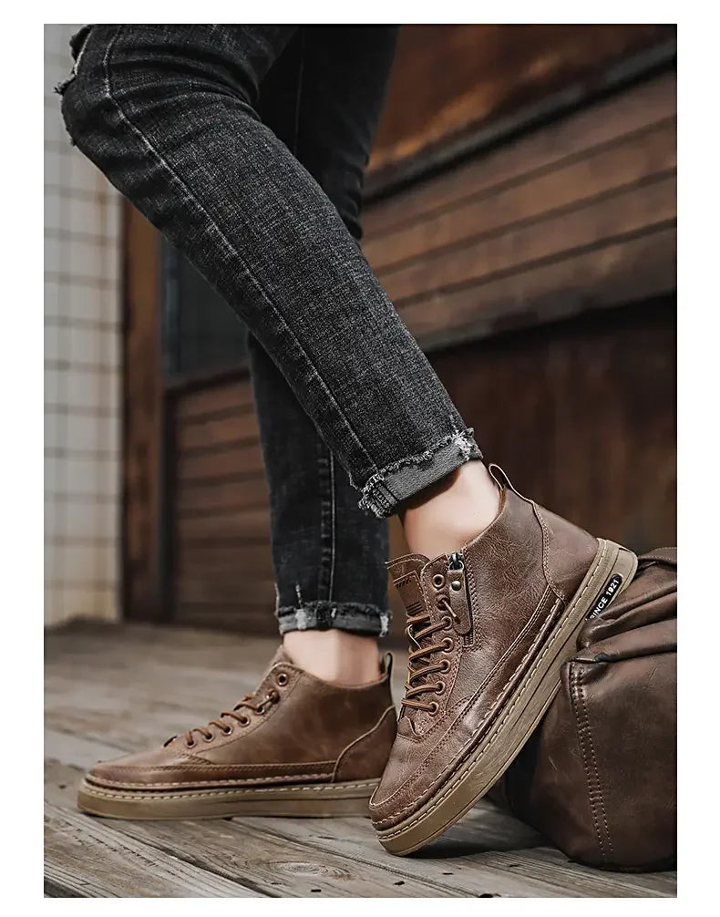 Botas masculinas de inverno, sapatos de couro de cano alto da moda, sapatos de algodão, botas de cano curto da moda, sapatos casuais para negócios e atividades ao ar livre, tênis masculinos novos