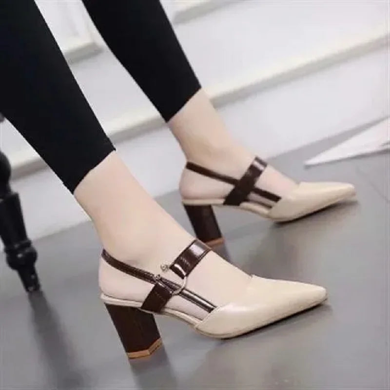 Zapatos de tacón alto para mujer, ligeros, amarillos, punta abierta, cómodos, primavera-verano, elegantes sandalias negras para casa y playa E1105