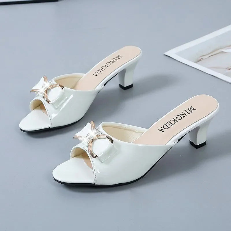 Zapatos de moda para mujer, tallas grandes, punta abierta, alta calidad, primavera, tacón cuadrado, zapatos informales de oficina CA126