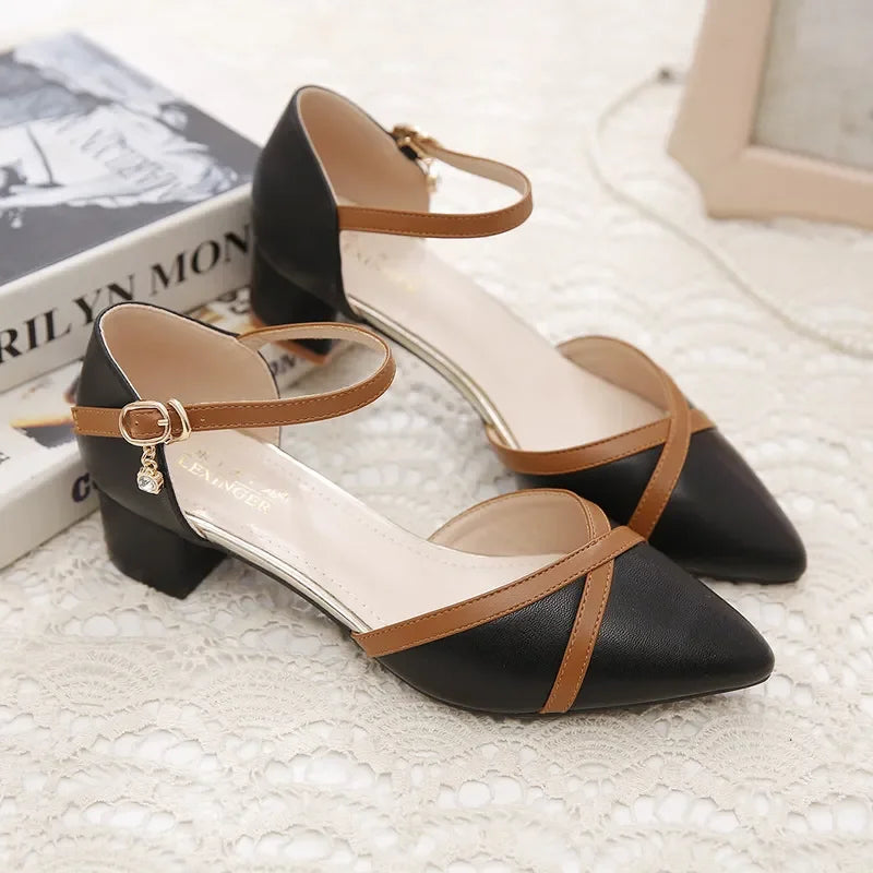 Zapatos clásicos Cresfimix de alta calidad para mujer, con tacón cuadrado rosa, para oficina y fiesta, con tacón flocado negro, A5986