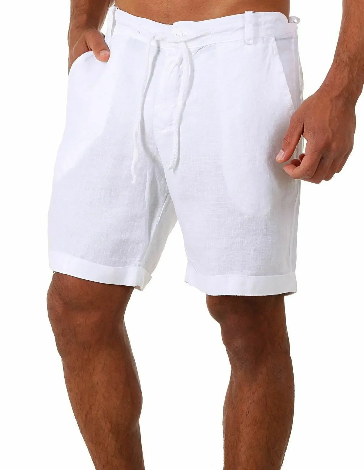 Men's Linen Casual Breathable Joggers Pants Fashion Short Trousers Street Pants Men Clothing
