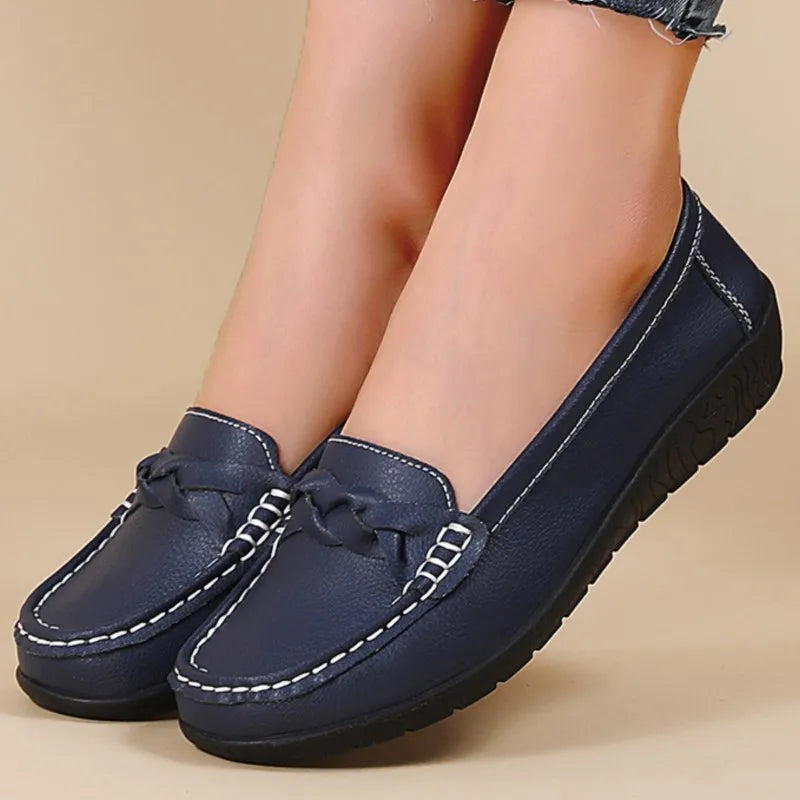 Zapatos planos de moda para mujer, mocasines transpirables para mujer, mocasines de piel auténtica para caminar, calzado para mujer