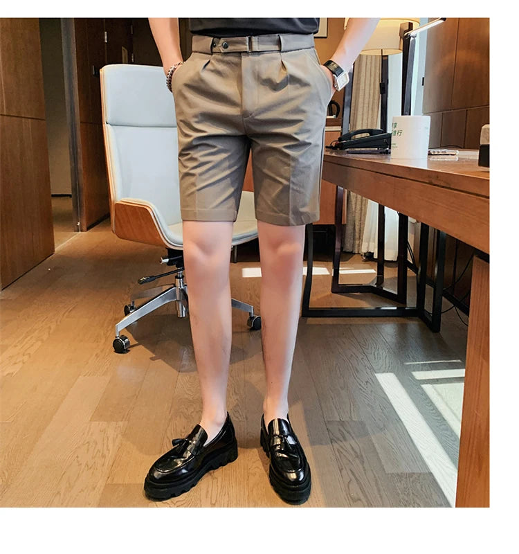 Shorts de terno estilo britânico de verão em 4 cores 2023, masculino, Nápoles, casual, slim fit, calça curta, fashion, slim fit, cor sólida