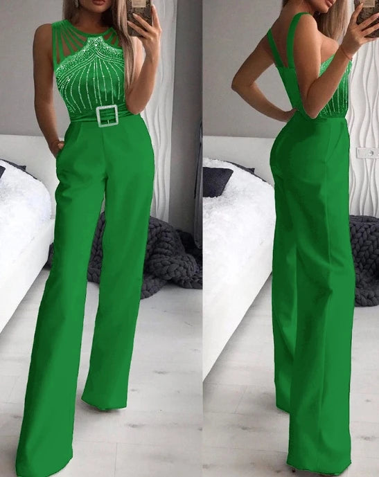 Macacão feminino sexy 2023, gola virada para baixo, sem mangas, skinny, alargado, peça única, roupa da moda, macacão