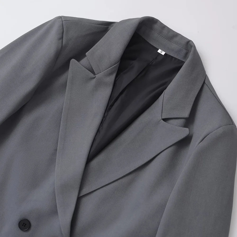 TRZA - Blazer feminino de abotoamento duplo para escritório, manga comprida, bolsos com aba, agasalho feminino, blusas chiques, moda