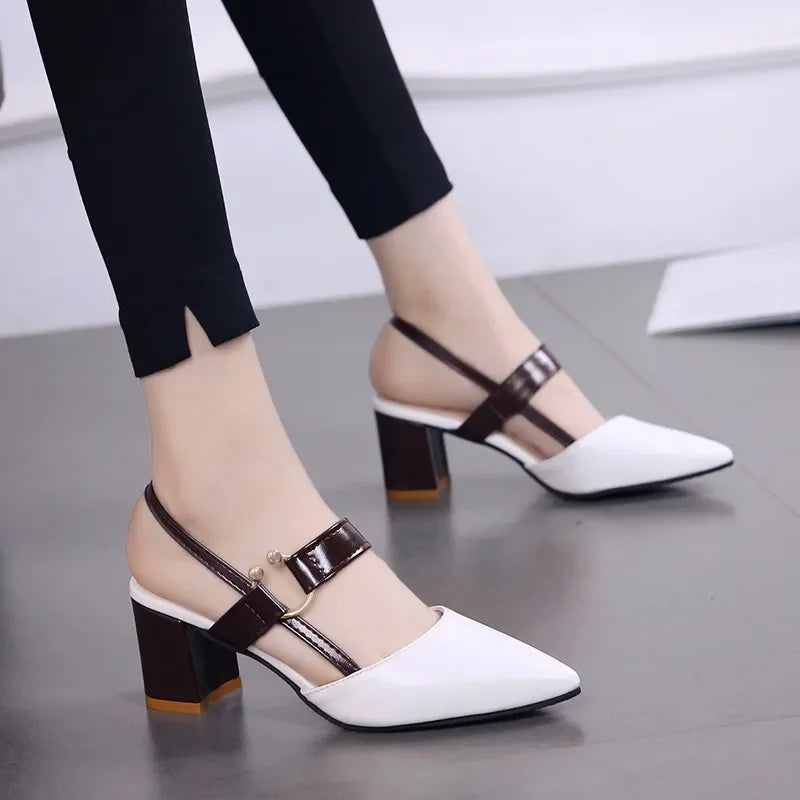 Zapatos de tacón alto para mujer, ligeros, amarillos, punta abierta, cómodos, primavera-verano, elegantes sandalias negras para casa y playa E1105