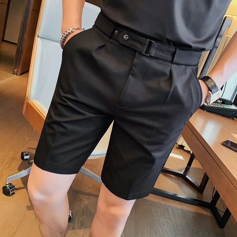 Shorts de terno estilo britânico de verão em 4 cores 2023, masculino, Nápoles, casual, slim fit, calça curta, fashion, slim fit, cor sólida