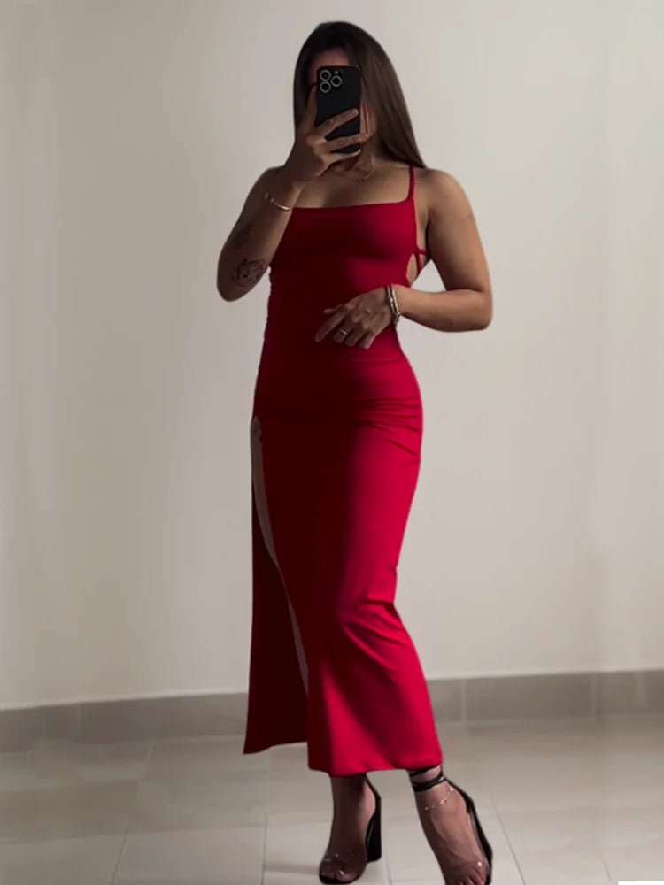 Vestido nuevo explosivo de verano 2024, vestido de alta sensibilidad con tirantes tipo halter y bolso Spice Girl a la cadera.
