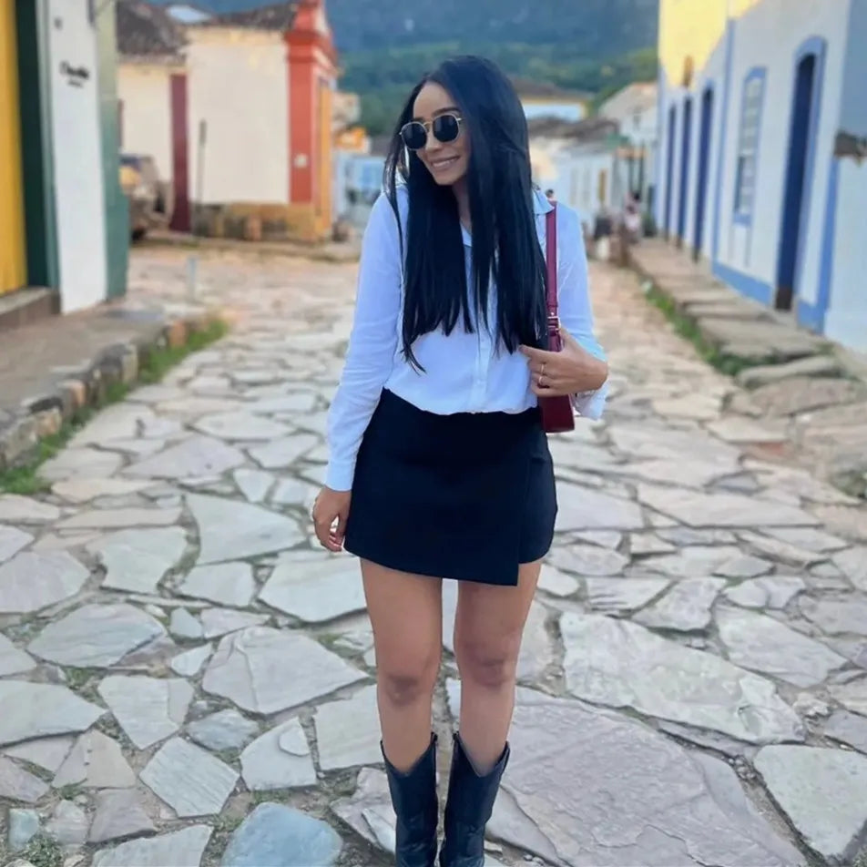 TRAF 2024 Falda pantalón asimétrica para mujer, minifalda negra de cintura alta, pantalones cortos informales tipo bermudas para mujer, faldas cortas de verano para mujer