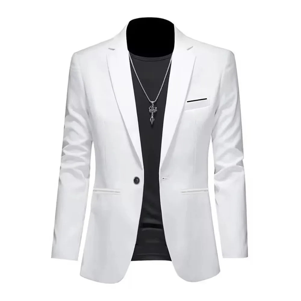Chaqueta de traje informal de estilo boutique para hombre, de otoño, de corte entallado, sin planchado, con un solo botón, blusa formal lisa