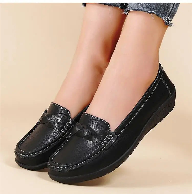 Zapatos planos de moda para mujer, mocasines transpirables para mujer, mocasines de piel auténtica para caminar, calzado para mujer