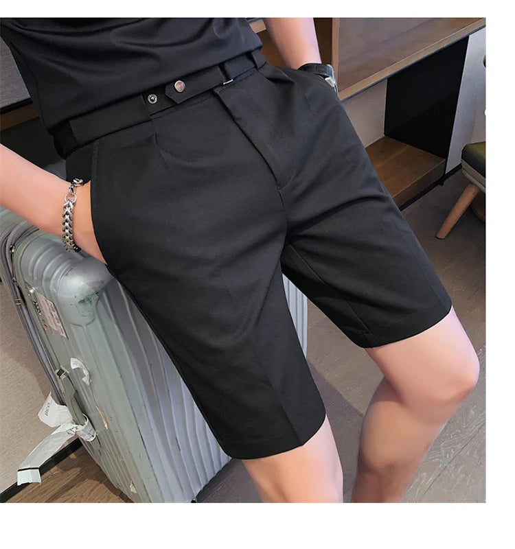 Shorts de terno estilo britânico de verão em 4 cores 2023, masculino, Nápoles, casual, slim fit, calça curta, fashion, slim fit, cor sólida