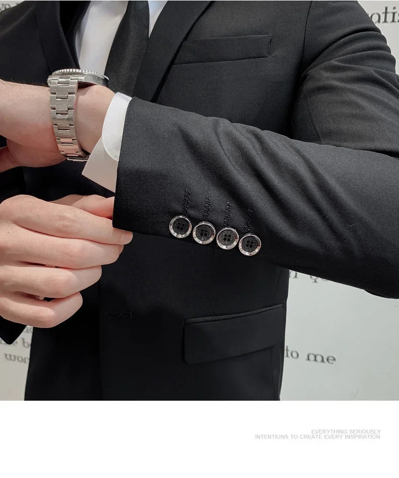 Terno (blazer + colete + calça) masculino, estilo executivo, slim, cor sólida, plus size, vestido justo, casamento, padrinho