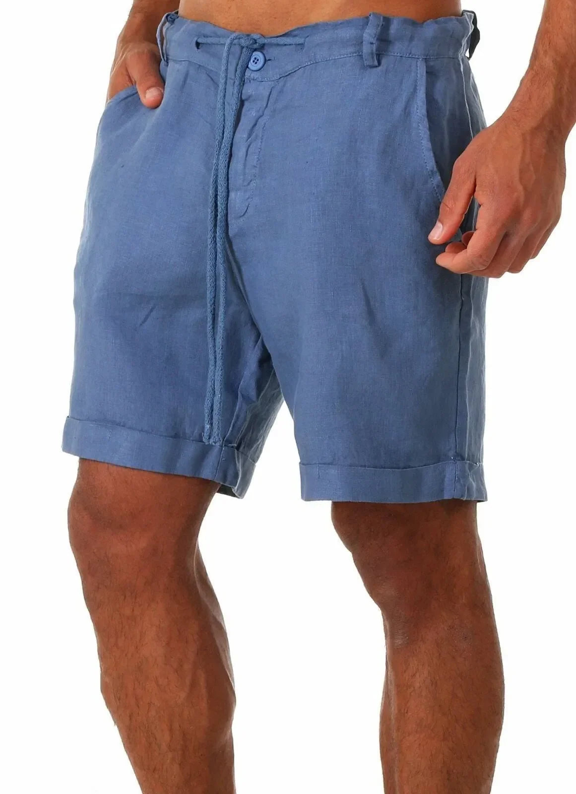 Men's Linen Casual Breathable Joggers Pants Fashion Short Trousers Street Pants Men Clothing