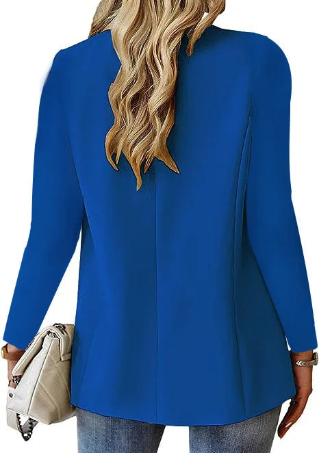 Blazer casual feminino da moda 2024 primavera outono novo cor sólida gola virada para baixo manga comprida casaco elegante para escritório