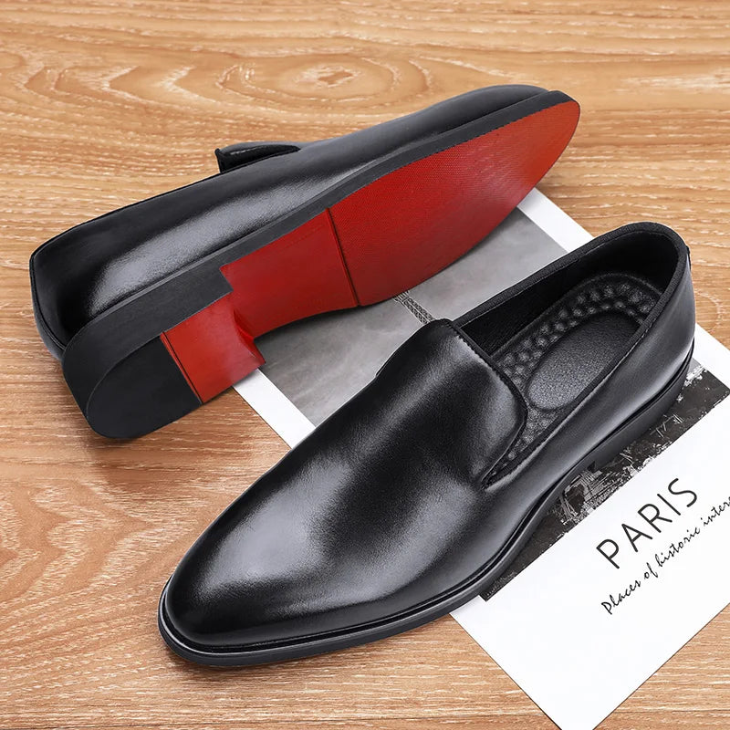 Zapatos formales de cuero sin cordones para hombre, mocasines casuales, zapatos de boda negros, elegantes zapatos Oxford de punta puntiaguda para oficina