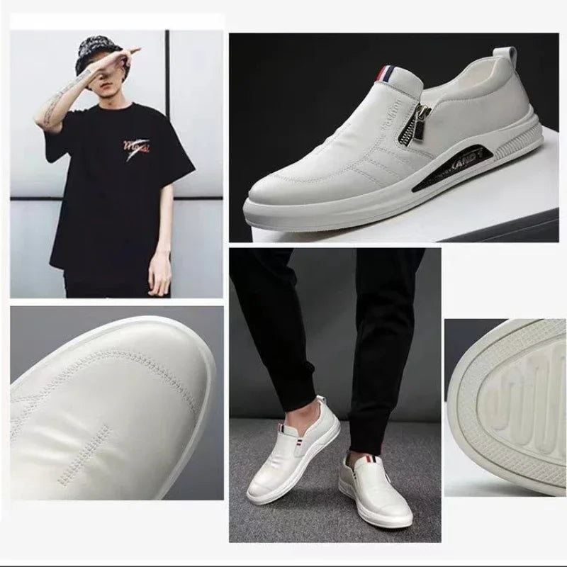 Zapatos casuales de piel sintética para hombre, mocasines de marca de moda, zapatillas de negocios con cremallera, mocasines cómodos, zapatillas deportivas para hombre