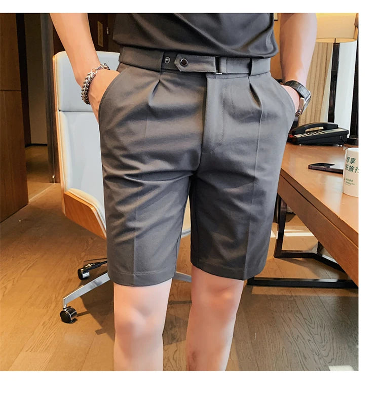 Shorts de terno estilo britânico de verão em 4 cores 2023, masculino, Nápoles, casual, slim fit, calça curta, fashion, slim fit, cor sólida