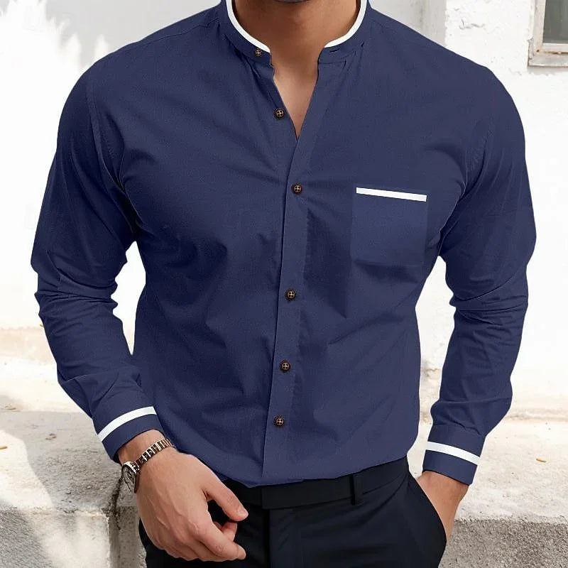 Camisa de manga larga para hombre, nueva, estilo informal, de negocios, de color sólido, con bolsillo de solapa, cómoda y de uso diario para hombre de Europa y América.