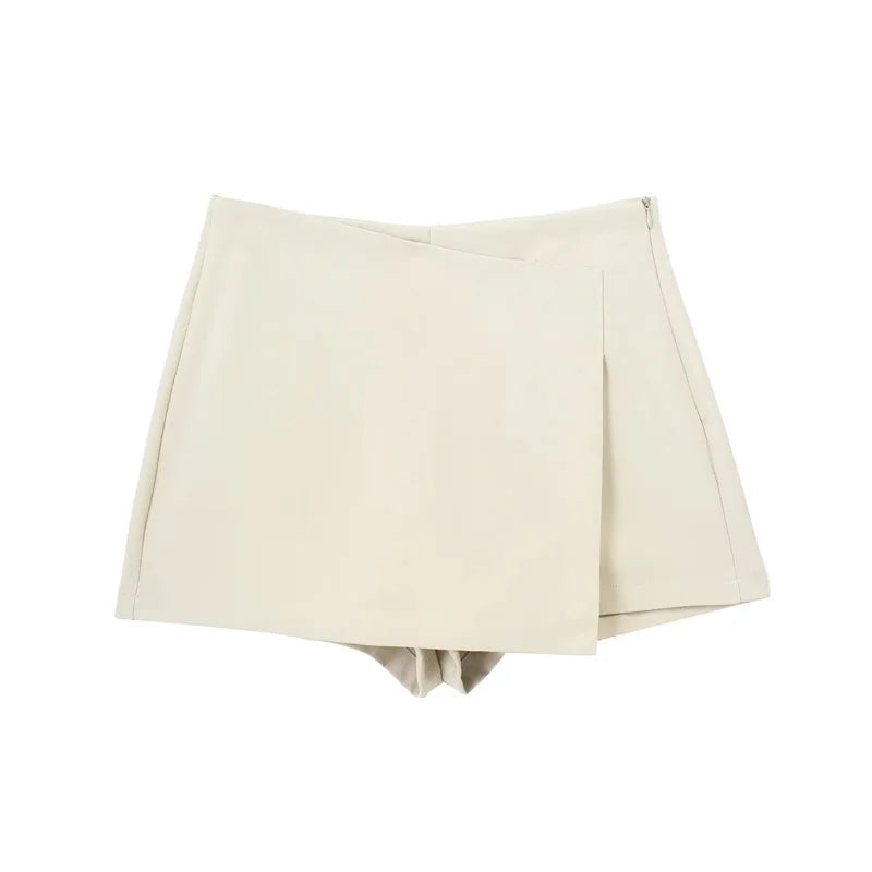 TRAF 2024 Falda pantalón asimétrica para mujer, minifalda negra de cintura alta, pantalones cortos informales tipo bermudas para mujer, faldas cortas de verano para mujer