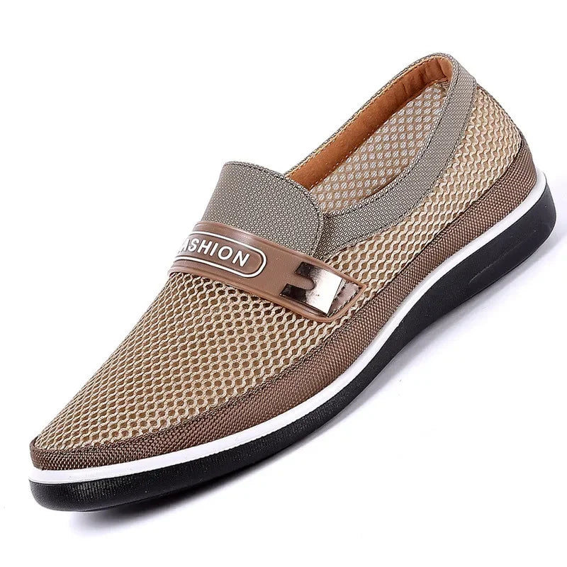 New Summer Breathable Mesh Men Shoes Lightweight Flat Casual Fashion Designer Men Loafers Beige