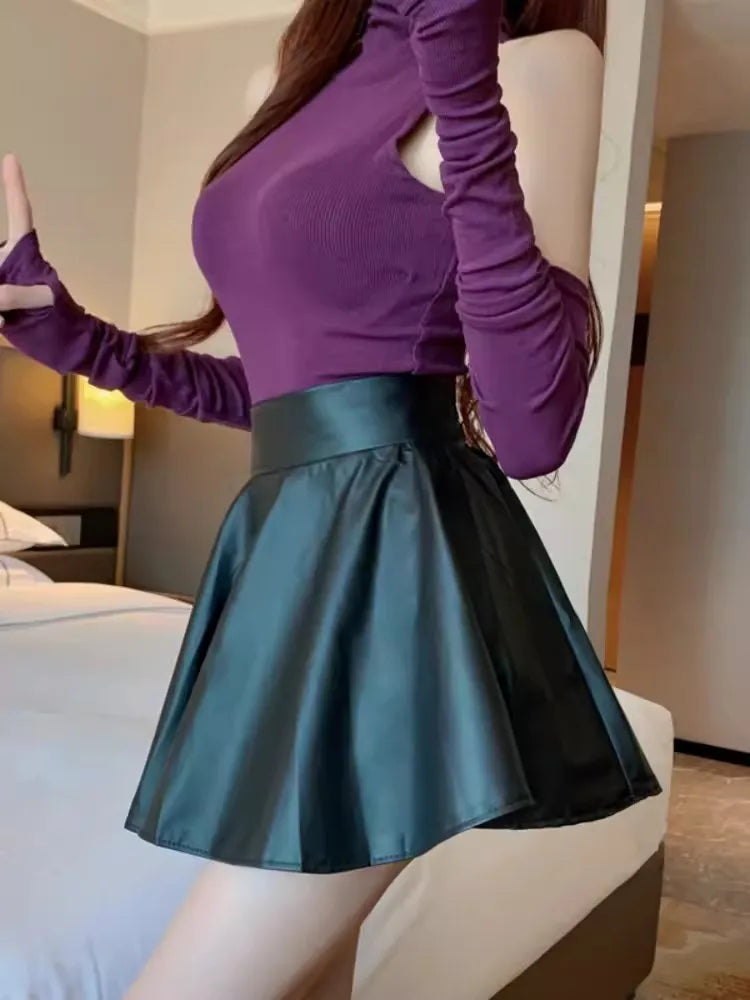 Women's Multi-Purpose Stretchy Short Mini Skirt, Faux Leather Skirt, High Waist Skater Skirt, Work, Nightclub 