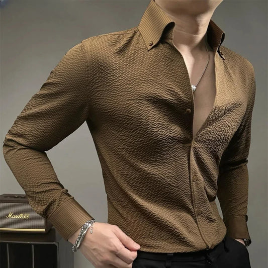 New men's long-sleeved shirt, light and luxurious, stylish, casual, versatile and beautiful, trend