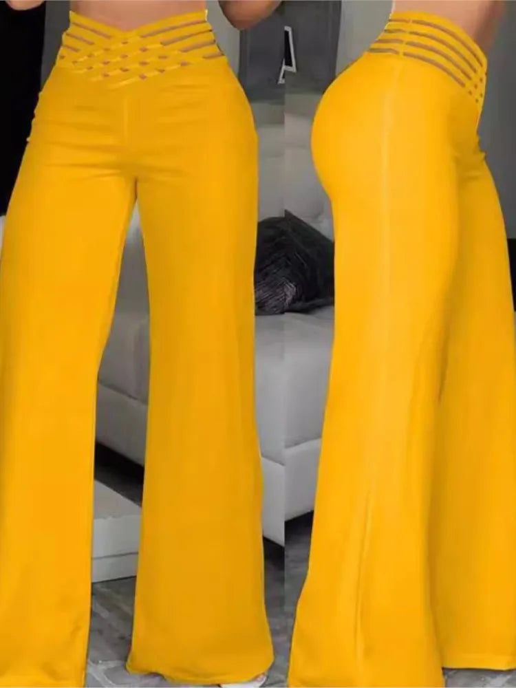 Calças femininas elegantes de cintura alta e pernas largas, primavera/outono, moda feminina, soltas, compridas, casuais, para escritório, sólidas, roupas femininas, novas calças