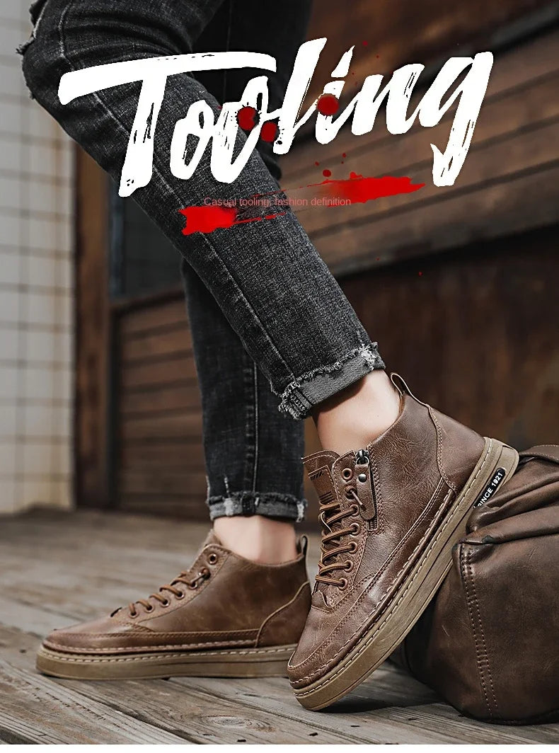 Botas masculinas de inverno, sapatos de couro de cano alto da moda, sapatos de algodão, botas de cano curto da moda, sapatos casuais para negócios e atividades ao ar livre, tênis masculinos novos
