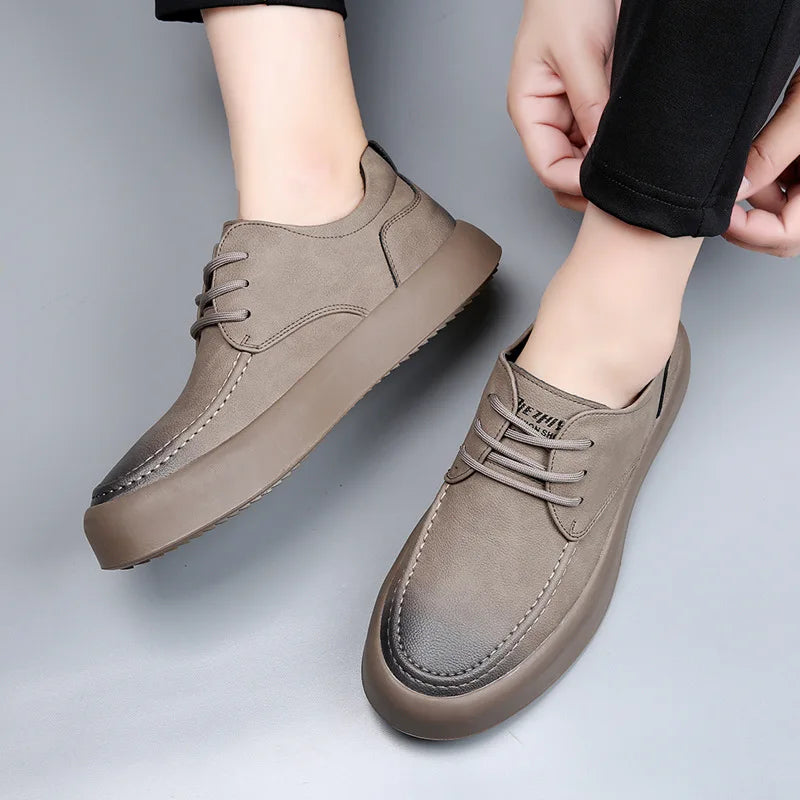 Men's retro handmade leather casual lace-up shoes, non-slip sole, classic stitching, comfortable, slip-on, spring and summer, work