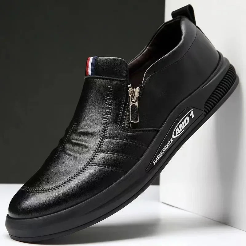 Zapatos casuales de piel sintética para hombre, mocasines de marca de moda, zapatillas de negocios con cremallera, mocasines cómodos, zapatillas deportivas para hombre
