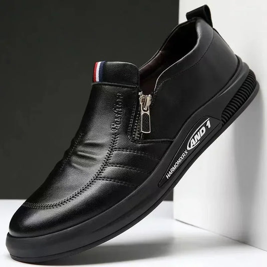 Men's Faux Leather Casual Shoes Fashion Brand Loafers Flats Business Zipper Sneakers Comfortable Moccasins Men's Sneakers