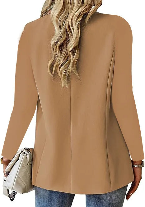 Blazer casual feminino da moda 2024 primavera outono novo cor sólida gola virada para baixo manga comprida casaco elegante para escritório